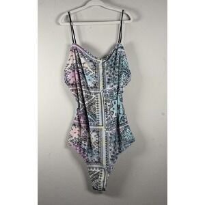 Rue 21 Bandana One-Piece Bodysuit Women's Size M Blue White Tye Dye Rave Soft